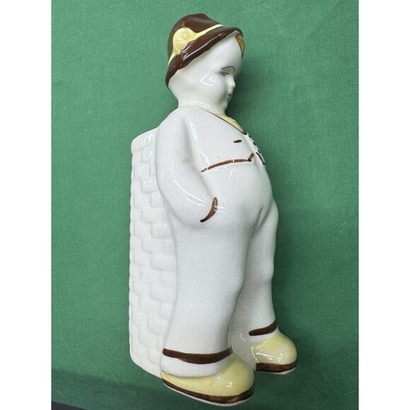 Danish Boy W BASKET" 7.5" FIGURINE PLANTER Unmarked Weil Yellow California - Picture 1 of 7
